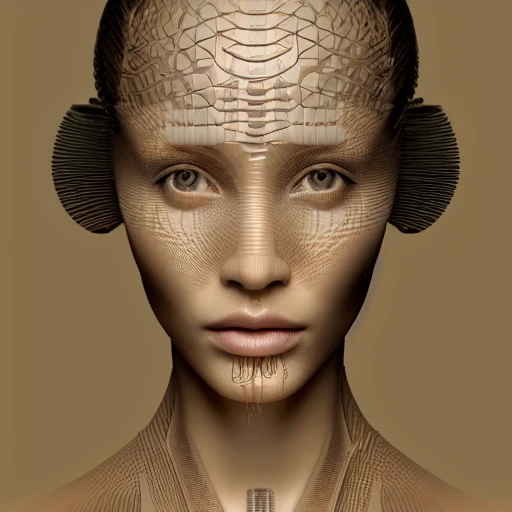 mdjrny-v4 style, symmetric, intricate, centred 3d render ultra detailed of a beautiful porcelain and gold profile portrait woman, 150 mm, beautiful studio soft light, rim light, vibrant details, luxurious antic, hyperrealistic, anatomical, facial muscles, blade runner atmosphere , elegant, octane render, H. R. Giger style, 8k