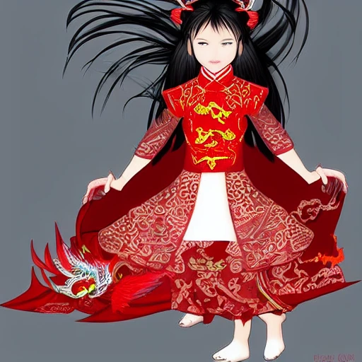 china, fusion, dragon, red color, girl