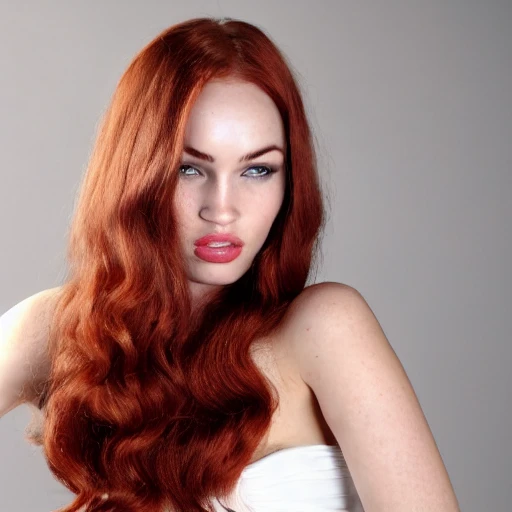 a photo of a 2 0 years old red haired girl wearing a 1 9 60 s white dress, fulfilling chest photorealistic, 1 4 k hd quality, highly detailed, vibrant, more coherent, super high quality, hyper realistic, tan skin, with curly bouncy long blond hair, with body of ,Megan Fox, in white satin translucent micro mini sheer, micro mini dress , red stiletto high heels tan thigh high stockings, symmetrical eyes, legs open, beautiful symmetrical face, revealing chest open sheer translucent low cut silk shirt, cherry red full lips + sheer short translucent silk sheer micro mini dress , with slit on both sides,full body shot, , Photorealistic portrait of a beautiful woman. 