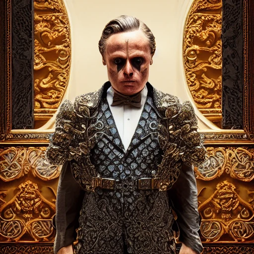 mdjrny-v4 style, ultra realistic portrait of a Hannibal lecter, 8k photographic style filigree fractal details intricate ornate outfit hypermaximalist sharp focus, dramatic lighting, highly detailed and intricate, hyper maximalist, ornate, luxury, elite, haunting matte painting, cinematic, cgsociety, James jean,