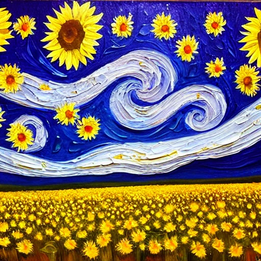 Starry Night Field Of Sunflowers Oil Painting Arthub Ai