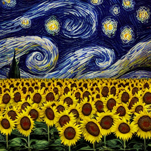 Starry Night Field Of Sunflowers Sexy Woman { Width 512