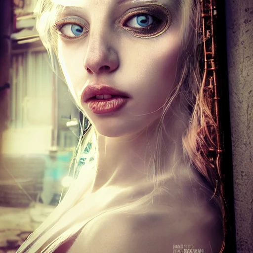 hyper realistic full length portrait of gorgeous  woman, a steampunk city alley, beauty white skin, beautiful perfect face, perfect realistic eyes, iris, perfect body, insane intricate details, stunning cinema effects, aesthetic, character portrait, shot on IMAX 70mm, high contrast, HDR, extremely realistic, accurate proportions, high-resolution DSLR photograph --ar 3:4 --testp --stylize 1250 –upbeta , artwork in the style of Mandy Jurgens, Jon Foster 