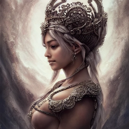 Cute female goddess, full facial portrait, fluffy, 4k, armor, intricate details, highly detailed, pencil drawing, sketching, blond wet hair, rossdraws, Tom Bagshaw, sf, intricate artwork masterpiece, ominous, matte painting movie poster, golden ratio, trending on cgsociety, intricate, epic, trending on artstation, by artgerm, h. r. giger and beksinski, highly detailed, vibrant, production cinematic character render, ultra high quality model, unreal engine, greg rutkowski, loish, rhads, beeple, makoto shinkai and lois van baarle, ilya kuvshinov, rossdraws, tom bagshaw, alphonse mucha, global illumination, detailed and intricate environment