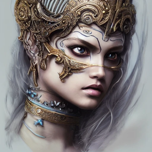 Cute female goddess, full face portrait, 4k, armor with intricat ...