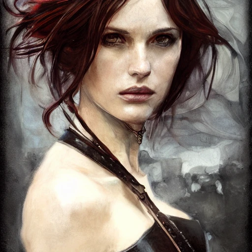lady rogue, leather, steel, haircut, dnd character portrait, int ...