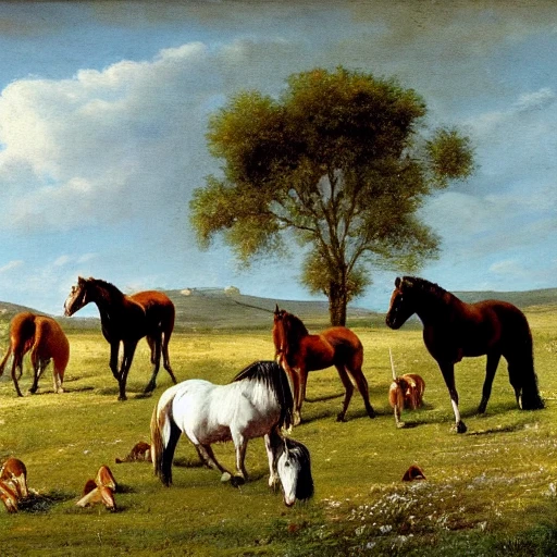 Yourtes mongole in a meadow with horses 