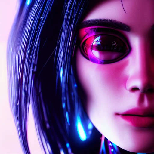 Synth wave style, side close up portrait of 1 cyberpunk girl, detailed face, spotlight, cyberpunk city, wired, multicolored, vibrant high contrast, hyperrealistic, photografic, 8k, epic ambient light, octane render
