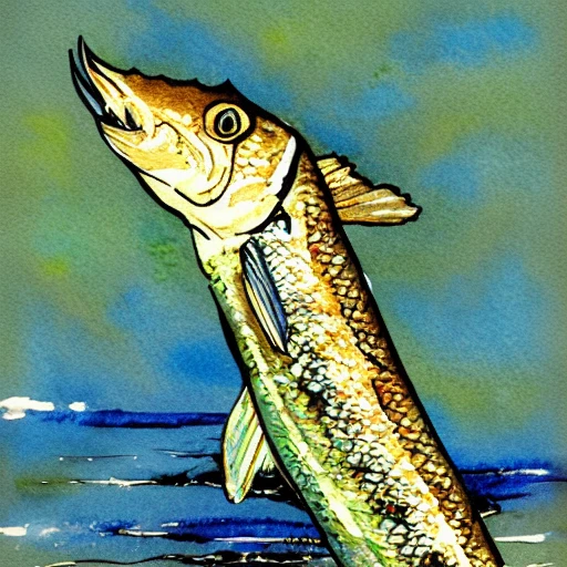 
, Water Color painting of a northern pike chasing a breem,
Color splash 