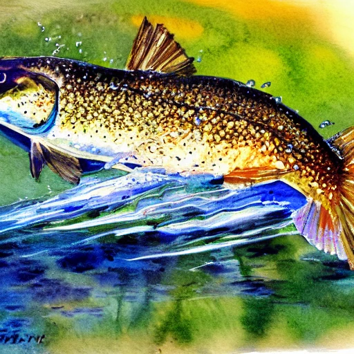 
, Water Color painting of a northern pike chasing a small
Fish,
Color splash 