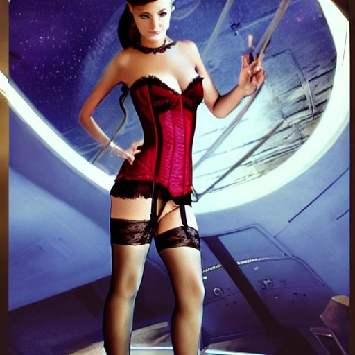 picture of a sexy girl, in a
lace Corset  lace Tops sheer, perfect face, satin translucent micro skirt sheer, star trek Enterprise micro dress , red stiletto high heels tan, thigh high stockings, symmetrical eyes, legs open, A spunky vivacious young woman, on deck of the starship enterprise, leaning on the captain's chair both hands looking back at camera , is a junior officer, with curly bouncy long blond hair, with body of ,Megan Fox, in white satin translucent micro mini sheer, star trek Enterprise micro mini dress , red stiletto high heels tan thigh high stockings, symmetrical eyes, legs open, beautiful symmetrical face, revealing chest open sheer translucent low cut silk shirt, cherry red full lips + sheer short translucent silk sheer micro mini dress , with slit on both sides,full body shot, , Photorealistic portrait of a beautiful woman. Photograph, Hyper realistic, Photorealistic, Photorealism, body symmetrical anatomy.zoomed out, full body portrait ,photorealistic skin, Persian hauntingly beautiful symmetrical face with hypnotic deep dark blue eyes, f 5.6 + 85mm , extremely detailed,maximum texture ,maximum details,dramatic clair obscur, ultra-realistic, soft shadows RHADS, low angle shot fan cam, cinematic lighting, epic cinematic angle, visual clarity, 85mm, UHD, 32k, 16k, 8k, 3D shading, Tone Mapping, Ray Tracing Global Illumination, Diffraction Grating, Crystalline, Lumen Reflections, Super-Resolution, gigapixel, color grading, retouch, enhanced, PBR, Blender, V-ray, Procreate, zBrush, Unreal Engine 5, Cinema 4D, ROMM RGB, Adobe After Effects, 3DCG, VFX, SFX, FXAA, SSAO, 3D,high fantasy, cinematic lighting, romantic--ar3:2 --v 4 --q 2 
