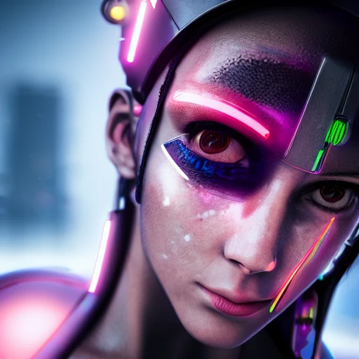 side close up portrait of 1 cyberpunk girl, detailed face, spotlight, cyberpunk city, wired, multicolored, vibrant high contrast, hyperrealistic, photografic, 8k, epic ambient light, octane render