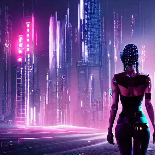 A photorealistic portrait of a cyberpunk girl, with wired implants and octane-enhanced features, set against the dynamic background of a futuristic city,beautiful
