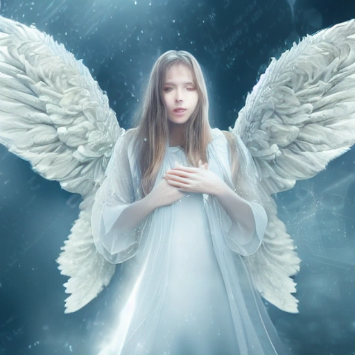 hyper detailed of a beautiful white shinning angel with two wing ...