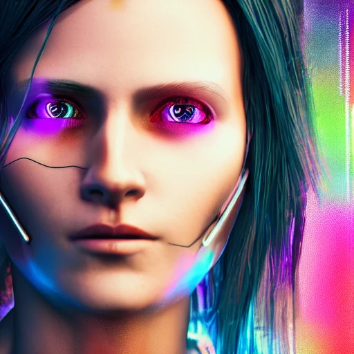 side close up portrait of 1 cyberpunk girl, detailed face, spotlight, cyberpunk city, wired, multicolored, vibrant high contrast, hyperrealistic, photografic, 8k, epic ambient light, octane render, Water Color