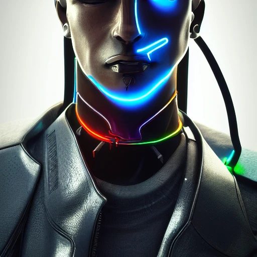 side close up portrait of 1 cyberpunk man, detailed face, spotlight, cyberpunk city, wired, multicolored, vibrant high contrast, hyperrealistic, photografic, 8k, epic ambient light, octane render, dark skin