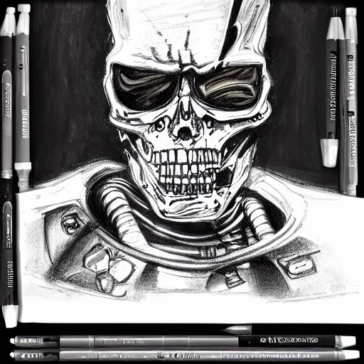 terminator, sat down, drawing
