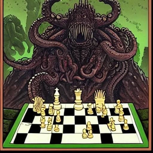 Cthulhu playing chess with Godzilla