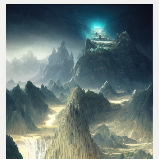 floating mountains of water with waterfalls connecting each other, whimsical surrealism, dream recording, futuristic, deep - space imaging, intricate geometry, fantastical setting, by greg rutkowski 