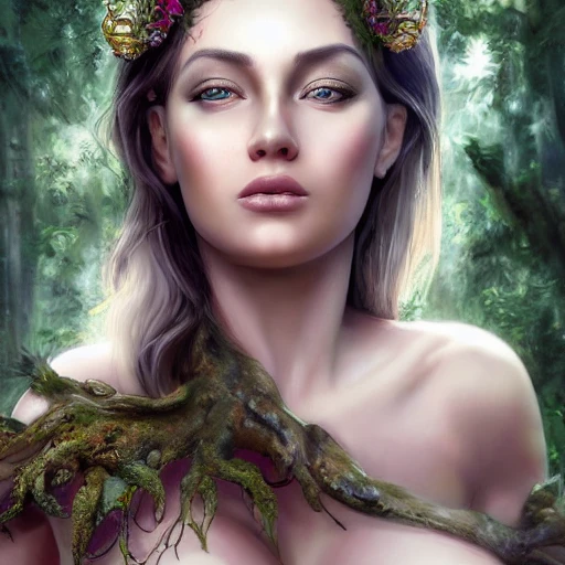 hyper realistic full length portrait of gorgeous goddess, perfect face, perfect beautiful eyes, eyelashes, perfect beautiful pupil, perfect iris, | standing in a forest | detailed gorgeous face!! | full body!! | skimpy armor | god rays | intricate | elegant | realistic | hyper realistic | cinematic | character design | concept art | highly detailed | illustration | digital art | digital painting | depth of field, negative prompt, disfigured, kitsch, ugly, oversaturated, grain, low-res, Deformed, blurry, bad anatomy, disfigured, poorly drawn face, mutation, mutated, extra limb, ugly, poorly drawn hands, missing limb, blurry, floating limbs, disconnected limbs, malformed hands, blur, out of focus, long neck, long body, ugly, disgusting, poorly drawn, childish, mutilated, , mangled, old, surreal