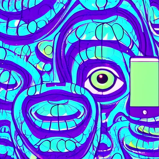 a person is falling, phone ,, Trippy , eye ,net mouth