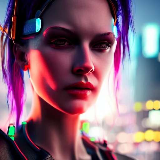 side close up portrait of 1 cyberpunk girl, detailed face, spotl ...