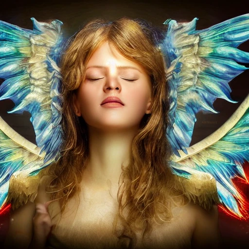 an beautifull angel crying with two wings, in a epic church, intricate ,complex, defined maximalist photorealistic, matte painting, bright colors, 8K resolution, polished ethereal, 