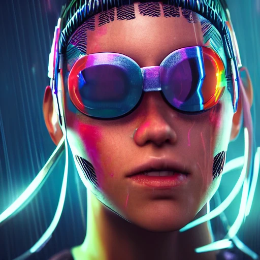 side close up portrait of 1 cyberpunk girl, detailed face, spotlight, cyberpunk city, wired, multicolored, vibrant high contrast, hyperrealistic, photografic, 8k, epic ambient light, octane render