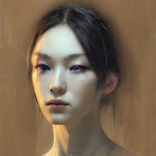 Night, highly detailed face, oil painting, Ruan Jia, beautiful woman, Japanese, 4K