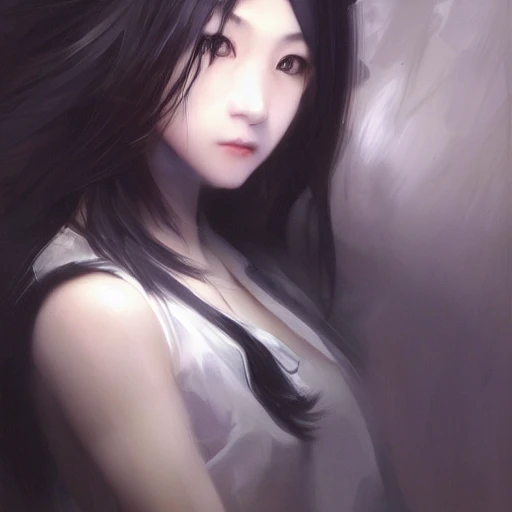 Ruan Jia, female student, night, high-detail face, realism, blac ...