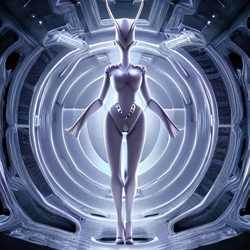 mdjrny-v4 style, symmetrical, intricate, centered 3d render Mewtwo, 150 mm, beautiful studio soft light, rim light, vibrant details, luxury zany, surreal, anatomy , Facial Muscles, Blade Runner Atmosphere, Elegance, Octane Rendering, HR Giger Style, 8k