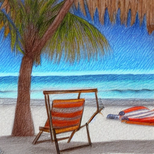 sitting on a beach chair with a beer in Akumal mexico, Pencil Sketch