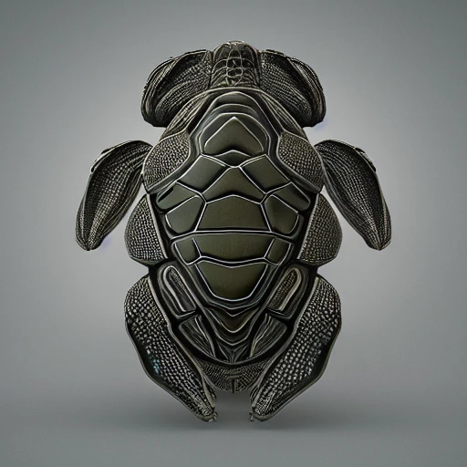 mdjrny-v4 style, symmetrical, intricate, centered 3d render Turtle, 150 mm, beautiful studio soft light, rim light, vibrant details, luxury zany, surreal, anatomy , Facial Muscles, Blade Runner Atmosphere, Elegance, Octane Rendering, HR Giger Style, 8k