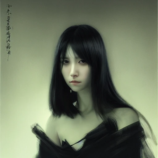 Ruan Jia, night, high detail face, black hair, perfect eyes, symmetry, young woman, Japanese, 4K, light and shadow, 