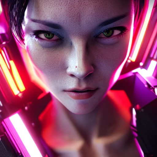 side close up portrait of 1 cyberpunk girl, detailed face, spotlight, cyberpunk city, wired, multicolored, vibrant high contrast, hyperrealistic, photografic, 8k, epic ambient light, octane render