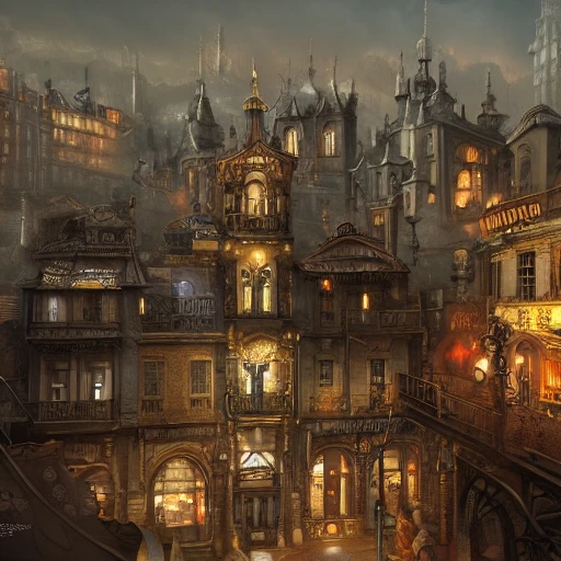 matte painting of a beautiful steampunk city, digital art, trending on artstation , 3D