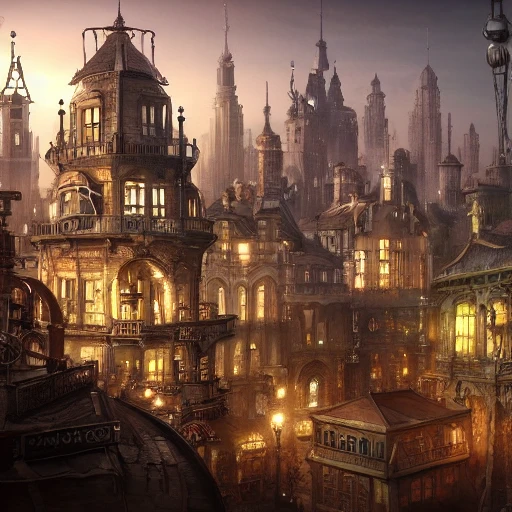 matte painting of a beautiful steampunk city, digital art, trending on artstation , 3D