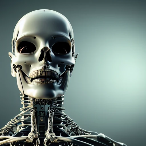 complex 3d render ultra detailed of a beautiful skeletal android face, cyborg, robotic parts, 150 mm, beautiful studio soft light, rim light, vibrant details, luxurious cyberpunk, lace, hyperrealistic, anatomical, facial muscles, cable electric wires, microchip, elegant, beautiful background, octane render, H. R. Giger style, 8k