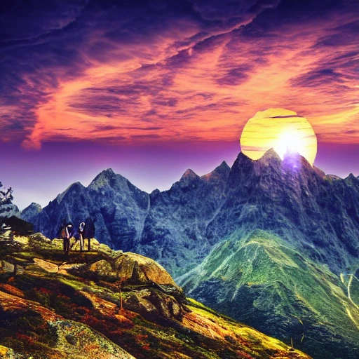 SEE AND MOUNTAIN BACKGROUND, nature, see concept, sunset, morning, stary sky, rtx lighting, cloudy sky, Cartoon