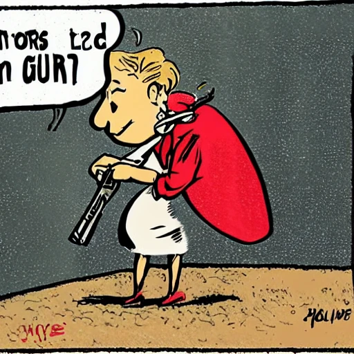 , Cartoon, a determined woman who has a gun