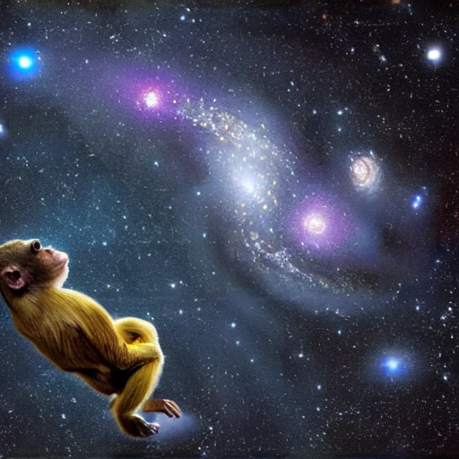 , Trippy, a universe is exploding, monkey riding a rocket
