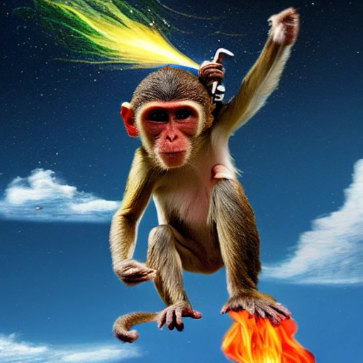 , Trippy, a universe is exploding, monkey riding a rocket
, 3D