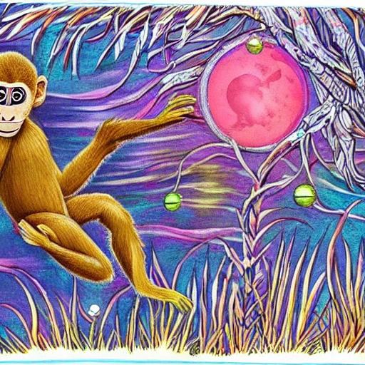 , Trippy, monkey ,dancing under the moonlight