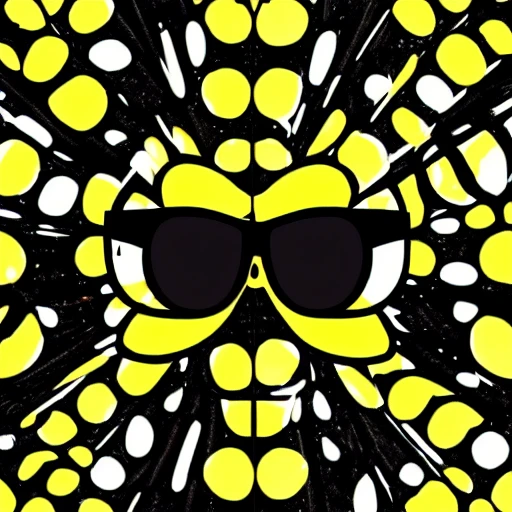 Full body, bee with bright eyes and glasses, super detailed, with piercing gaze, male, strong colors, high definition, yellow and black, 4k, Trippy, 