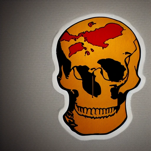 an old logo representing a skull mixed with a world map