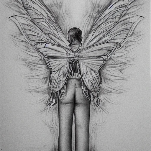 a man with butterfly wings with like a god, Trippy, Pencil Sketc... -  Arthub.ai