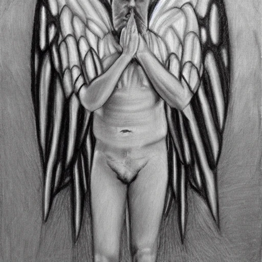 a man with butterfly wings with like a god, Trippy, Pencil Sketch, Oil Painting