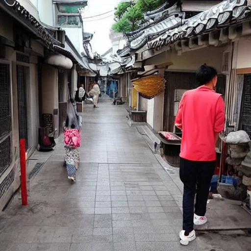 在一家叫做「福爾摩莎北驛」旅館的廚房, 一個男生坐在吧台椅子上,一個女生在吧檯內煮飯，兩個人聊得很開心。, Oil Painting