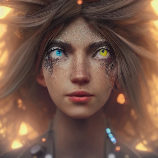side close up portrait of 1 girl, steampunk, windblown long hair, detailed face, spotlight, steampunk city, multicolored, hyperrealistic, photografic, 8k, epic ambient light, octane render, ,  Oil Painting