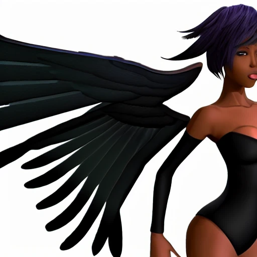 beatiful black woman, wings, 3d, anime